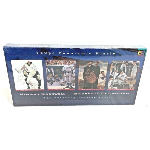 Norman Rockwell Baseball Collection 750pc Panoramic Puzzle Sealed Buffalo Games - Picture 2 of 7